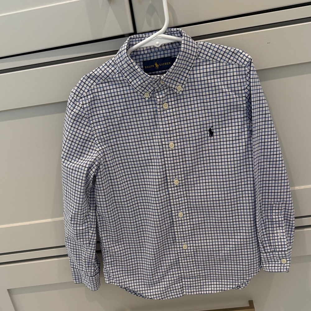 Ralph Lauren Boys White and Blue Plaid Shirt size 6 like new condition